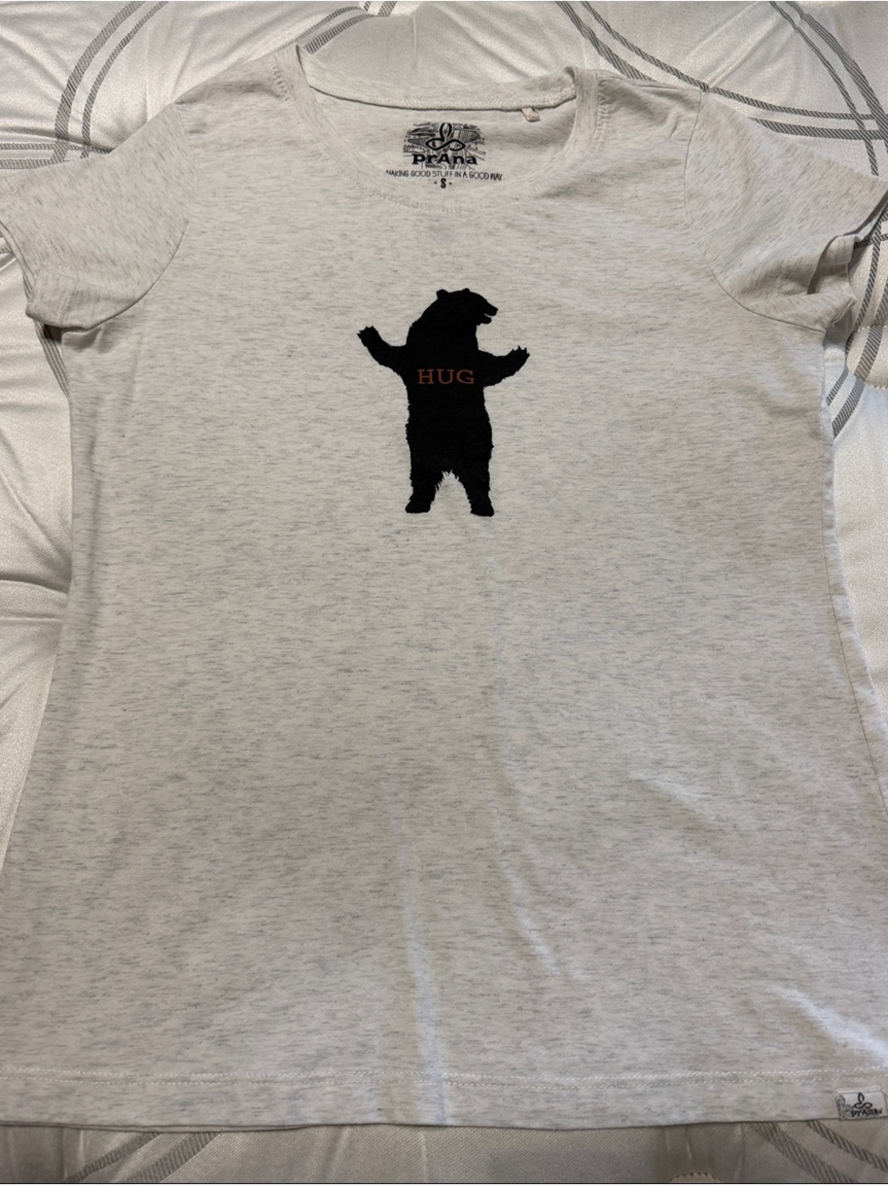 Prana Light Heather Gray Tee with Black Bear Graphic
